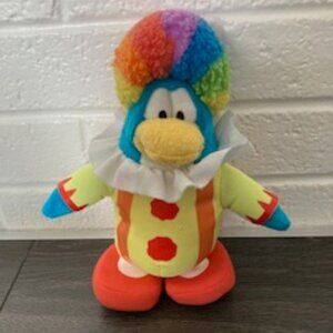 Disney 2011 Club Penguin - Clown Plush 8.5" Jakks Rainbow Wig Retired No Coin